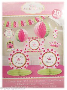 10pc Baby Girl Princess Shower Room Decorating Kit Birthday Party Supplies