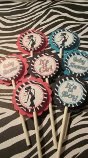 24 Zebra Hot Pink Teal Cupcake Toppers Baby Shower Party Mod Mom Silhouette