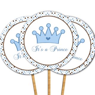 30 Cupcake Toppers with Picks Prince Crown Birthday Party Baby Shower Girl Boy