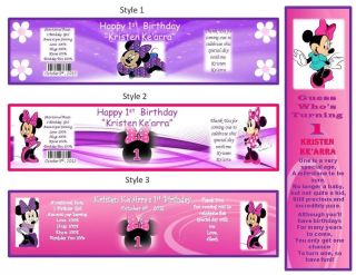 30 Personalized Minnie Mouse Birthday Party Water Bottle Labels Party Favors