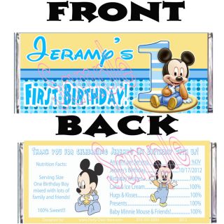 Baby Mickey Mouse 1st Birthday Personalized Candy Wrapper Party Favors 20 PC