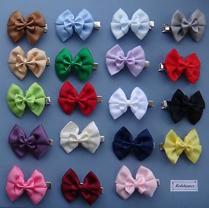 2 x Double Satin Bow Hair Clips for Girls or Baby You Choose Both Colours