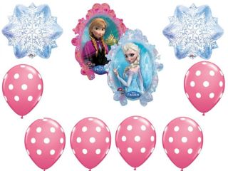 Frozen Anna Elsa Balloons Pink Dots 9 PC Bouquet Birthday Party Decorations Foil