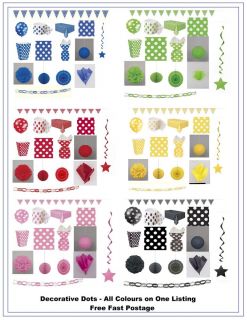 Polka Dots Party Tableware Birthday Decoration Yellow Red Black Pink Blue Green