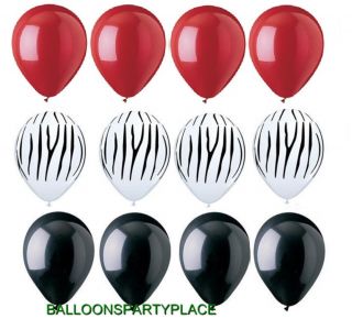 12 Latex Balloons Set Red Black Zebra Stripes Print Birthday Party Supplies