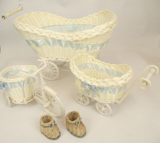 Small or Large Baby Pram Hamper Wicker Basket for Baby Shower Gifts