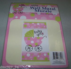 Baby Shower Decoration Pink Green Baby Girl Carriage Wall Door Mural New