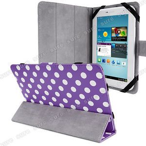 Purple Polka Dot Leather Case Stand for 7" Android Tablet PC Mid eBook Reader