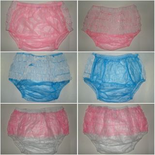 3 Pcs New Soft Adult Baby PVC Frilly Pull on Plastic Pants P003