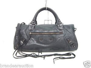 Authentic Balenciaga Editor's Bag The Twiggy 128523 Black Leather Handbag