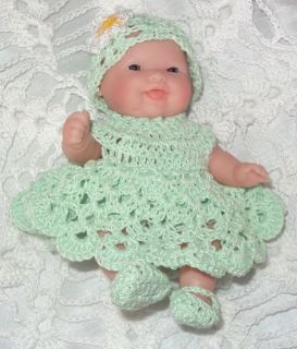 Crochet Doll Clothes for 5" Berenguer Itty Bitty Baby Mint Cotton 4 PC Outfit