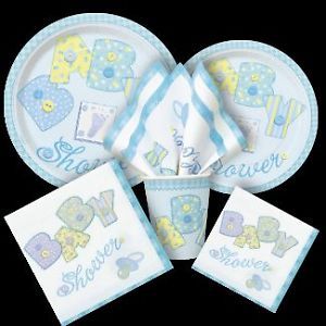 Boy Baby Shower Party Blue Stitching All Items Listed Plates Napkins Decorations