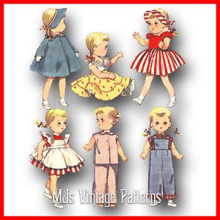 Vtg Doll Clothes Pattern 22" 23" Saucy Walker Dress Pinafore Overalls Pajamas