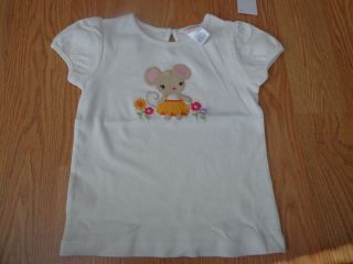 Girls Size 2T Gymboree Sunflower Smiles Ivory Mouse SS Shirt Top NWT