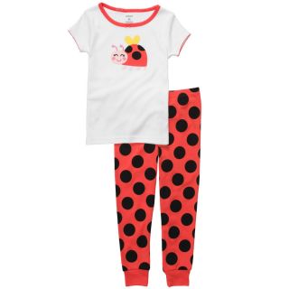 Carter's Girl 2 Piece Cotton Snug Fit Pajamas Orange Polka Dots Ladybug 4T