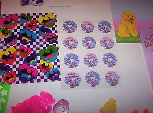 Vintage Lot of 16 Lisa Frank Items Stickers Stencil Note Cards Erasers
