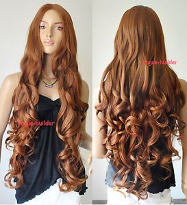 35" Long Brown Spiral Wavy Cosplay Party Hair Wig 30