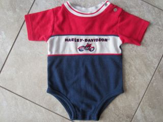 Harley Davidson "Born to Ride" 6 to 9 Month Red White Blue Onesie Baby Shirt