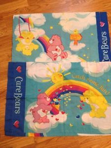 Two Care Bears Cheer Sunshine Rainbow Clouds Craft Fabric Pillowcase Pillow Case