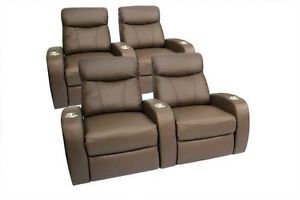 Rialto Home Theater Seating 4 Seats Brown Power Recliners Leather Chairs