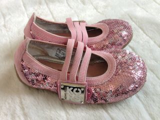 VGUC Michael Kors MK Girls 7 Pink Sequins Mary Janes Ballet Flats Shoes