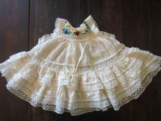 Smocked Easter Flower Dress 0 3M Ivory Lace Eyelets Tiered Ruffles Bows Wedding