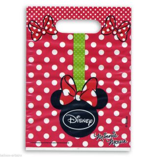 6 Disney Minnie Mouse Classic Red Polka Dots Party Plastic Gift Treat Loot Bags