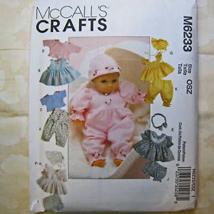 McCall's 6233 Baby Doll Clothes Patterns 6 Outfits New