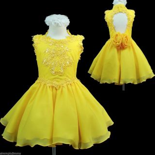 New Infant Girl National Glitz Pageant Wedding Party Short Yellow Dress 1 7