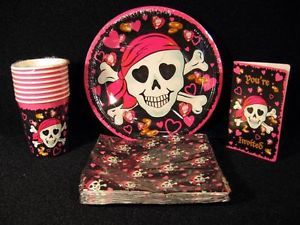 Pink Black Girly Pirate Birthday Party Supplies Plates Napkins Cups Invites
