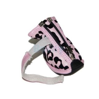 PU Leather Fashion Pink Leopard Dog Doggie Pet Boots Winter Shoes w Zipper 3