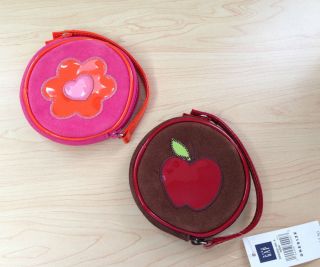 Baby Gap Girls Suede Wristlet Coin Purse Pink Heart Flower or Brown Apple Round