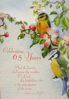Yellow Blue Green Birds Flowers 65 Year Birthday Greeting Card Inspirational New