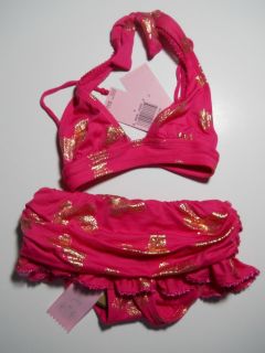 Juicy Couture Beach Baby Pink Gold Butterfly 2 PC Martinique Bikini MSRP $92
