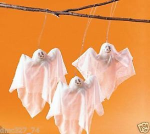 6 PC Set Halloween Decor Prop Spooky Sheer Fabric Hanging Ghosts New