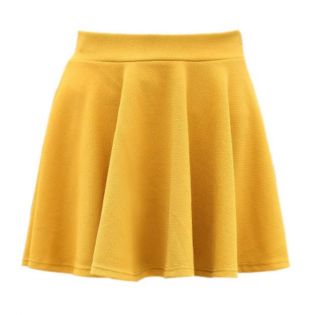 Candy Color Women's Stretch Waist Pleated Jersey Plain Skater Flared Mini Skirts
