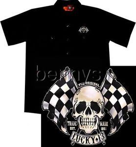 New Skull Flags Hot Rod Car Work Shirt Lucky 13 XXL