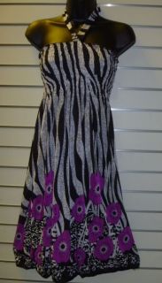 Dress Fit s M L XL Baby Doll Style Black White Stripe Purple Floral Sundress 2 D