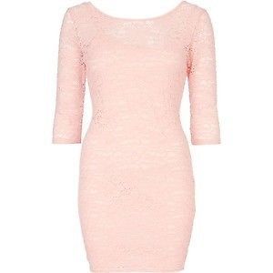 Stunning River Island Baby Pink Lace Summer Evening Bodycon Dress Size 10