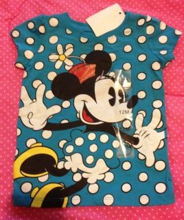 Blue Polka Dotted Minnie Mouse Top Disney Baby Infant Girl 12 Mos