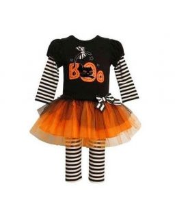 Bonnie Jean Baby Girls Halloween Cat Boo Tutu Skirt Dress Outfit w Legging 24M