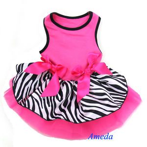 Hot Pink Zebra Ribbon Tutu Bow Small Pet Dog Cat Clothes Party Dress XS s M L