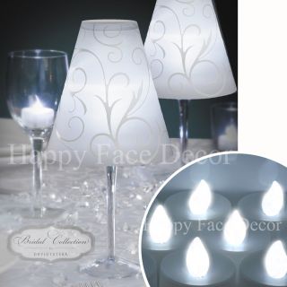 24 Wine Glass Shades 24 White LED Tea Lights Candle Table Decor Wedding Party