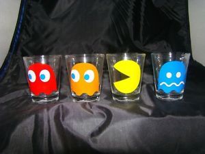 Pac Man Pacman Set of 4 Shot Glasses Glass Brand New Bar Video Game Atari