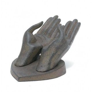 Iron Business Card Holder Hands Palms Up Desk Office Accessory Religious Decor