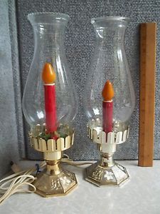 Lot 2 Vintage Electric Christmas Candelabra Candle Light Lamps Hurricane Globes