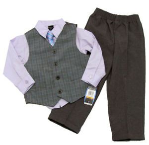 Nautica Baby Boys 12 mos Purple Dress Shirt Tie Gray Vest Pants Suit Set