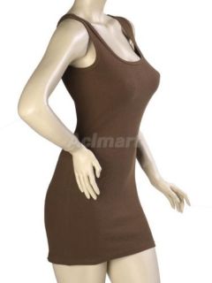 Sexy Plain Sleeveless Basic Long Tank Tops Stretch Camisoles T Shirt Mini Dress