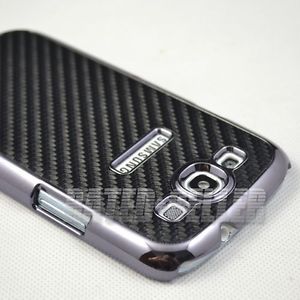 Luxury Samsung Galaxy S3 i9300 Carbon Fiber Leather Chrome Hard Case Cover Black