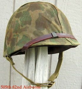 WWII M1 Helmet USMC Liner Front Seam Camo Cover Fixed Bale